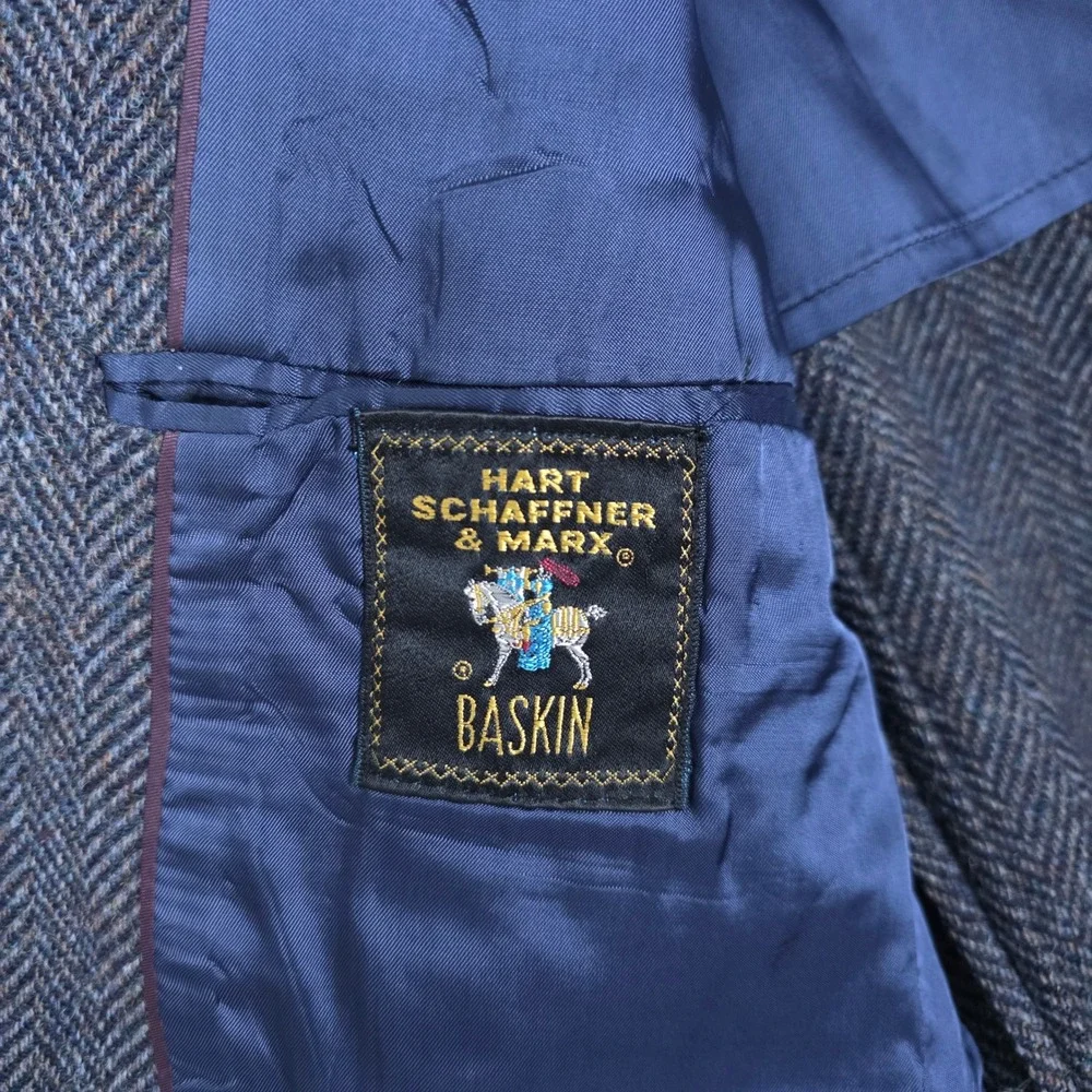 Hart Schaffner & Marx Tweed Herringbone Pure Wool Sport Coat Blazer Jacket Blue